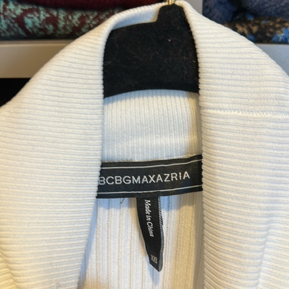 BCBGMaxAzria white long semi sheer sleeve mock neck midi bodycon dress size XXS - Picture 2 of 3